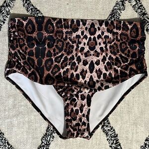 High-Waist Leopard Print Bikini Bottom - Brown